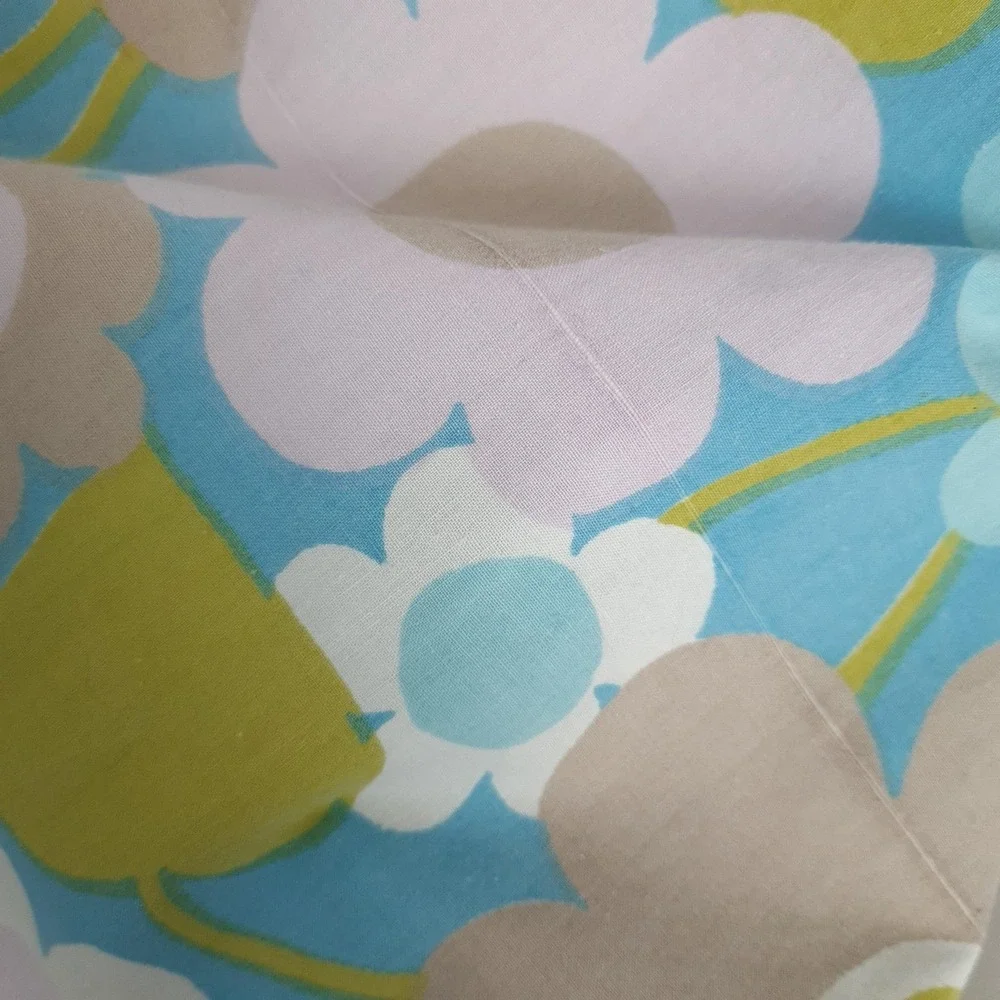 Vntg Floral Fitted Sheet and Pillowcase Blue Green Mod Flower Power Retro Twin